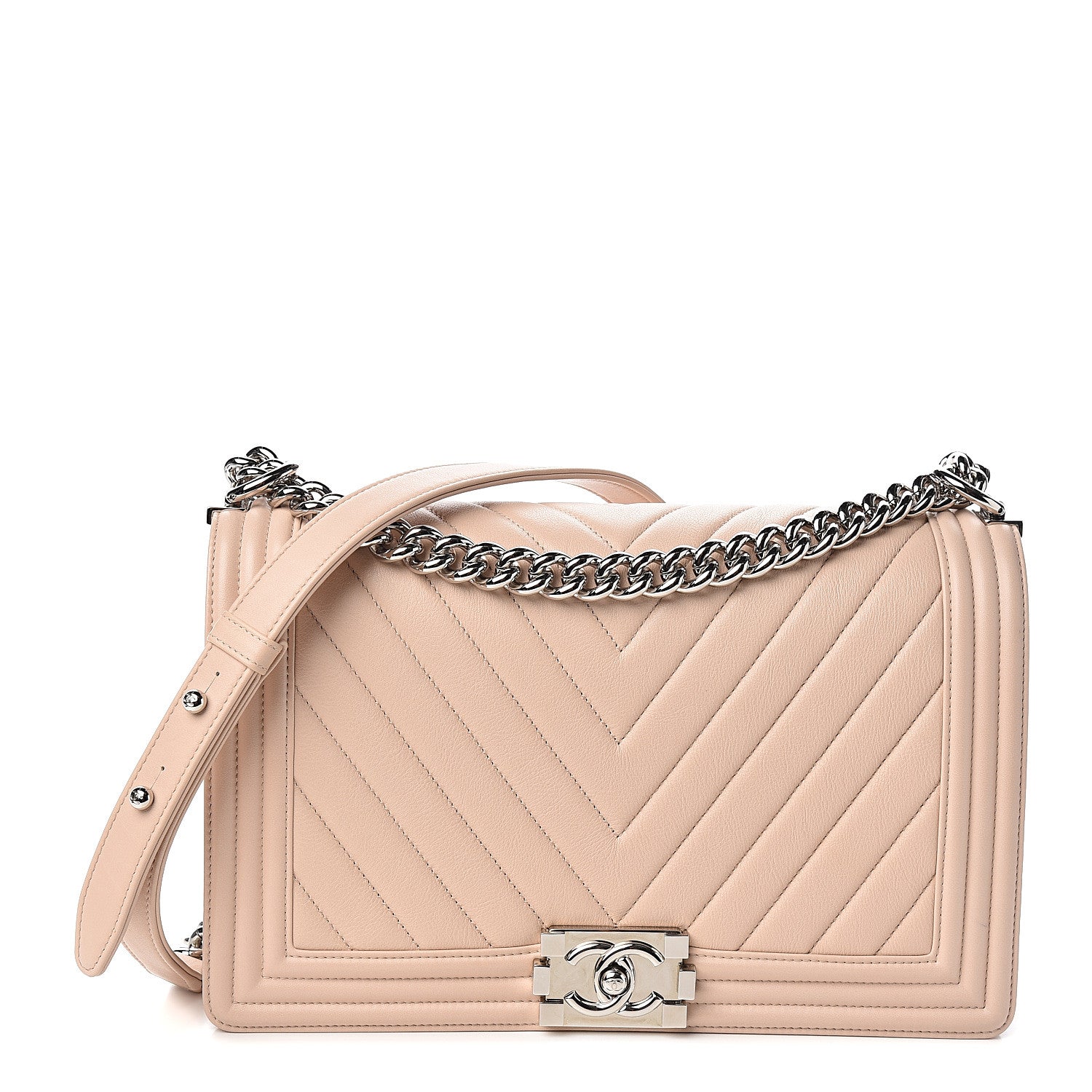 Chanel Calfskin Chevron Quilted New Medium Boy Flap Beige 1 of 11