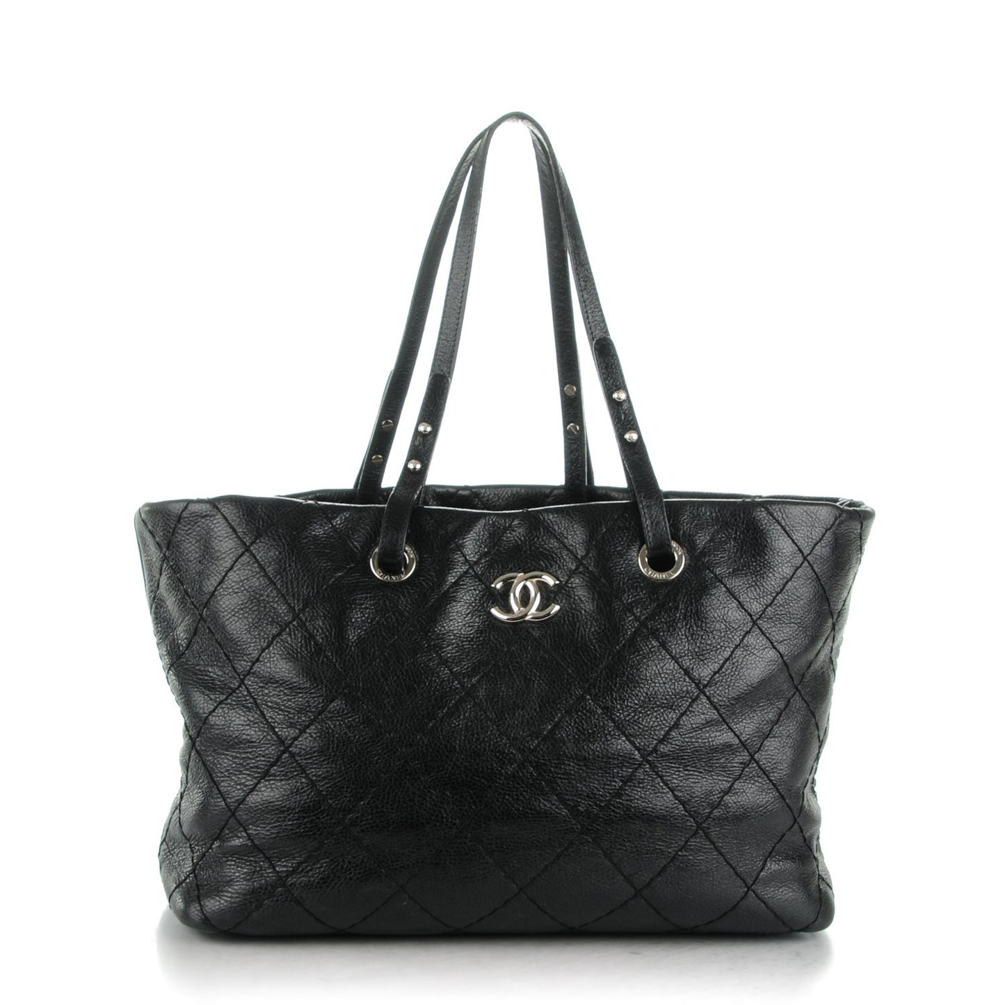 Glazed Calfskin Large On The Road Tote Black
