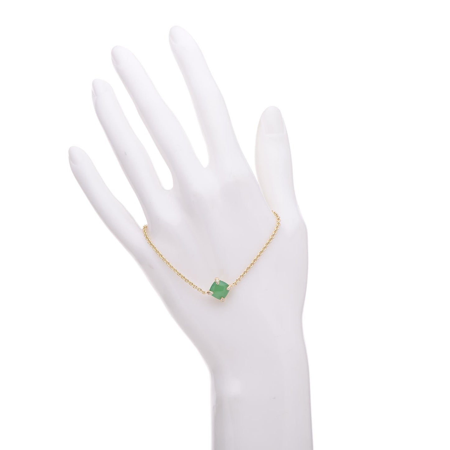 18K Yellow Gold Diamond Chrysoprase 8mm Chatelaine Bracelet