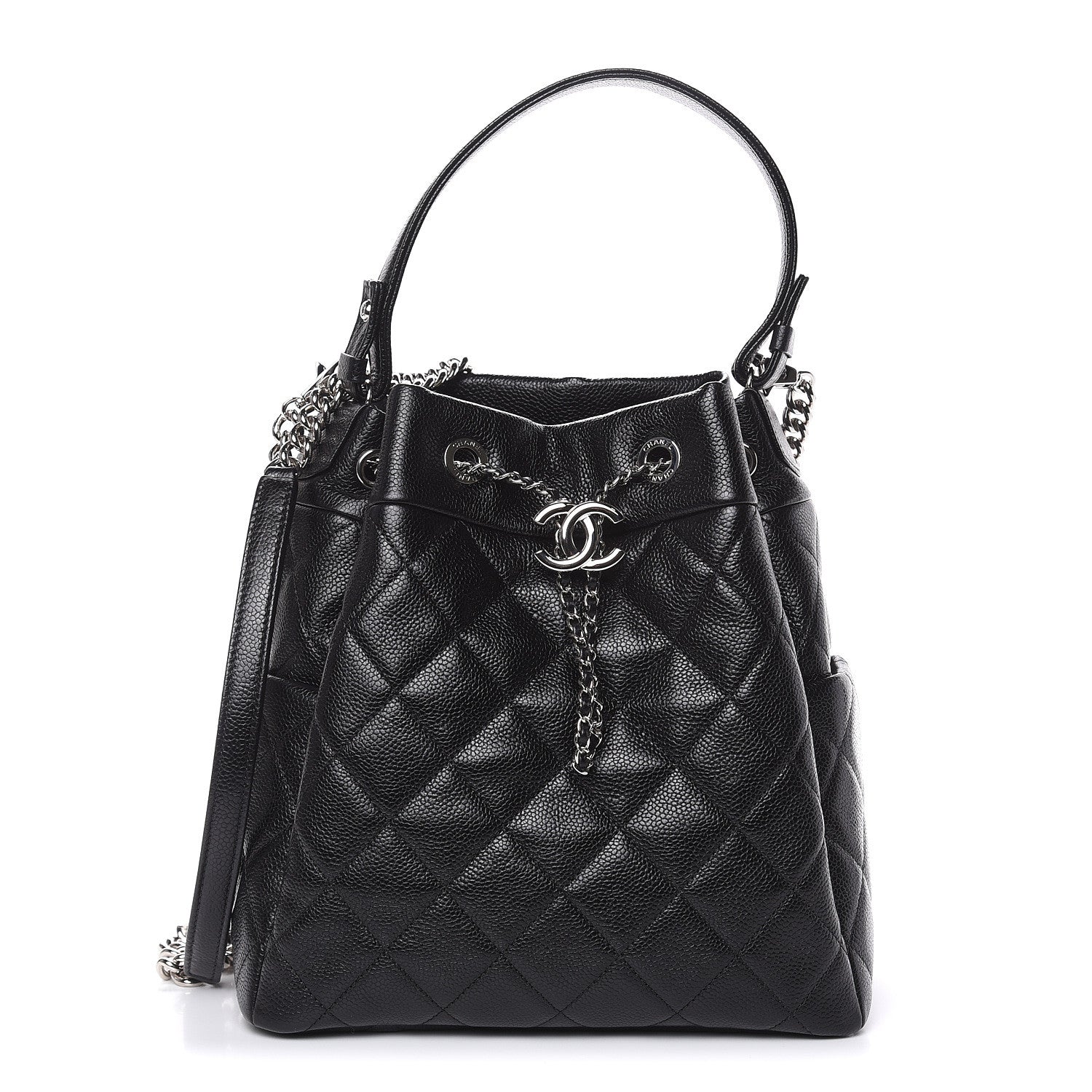 Chanel Grained Calfskin Quilted Medium CC Chain Bucket Drawstring Bag Black 1 of 10