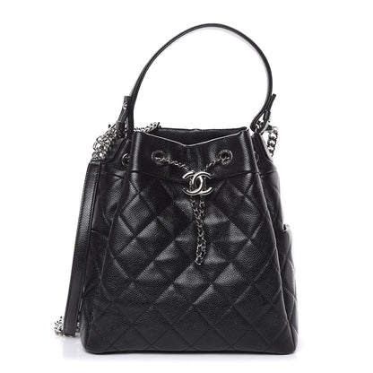 Chanel Grained Calfskin Quilted Medium CC Chain Bucket Drawstring Bag Black 1 of 10