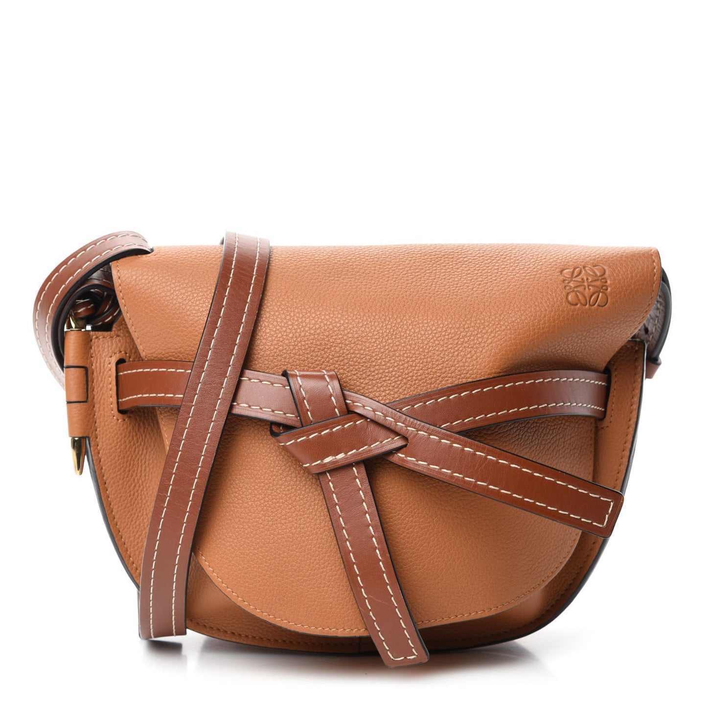 Grained Calfskin Small Gate Crossbody Bag Caramel Pecan
