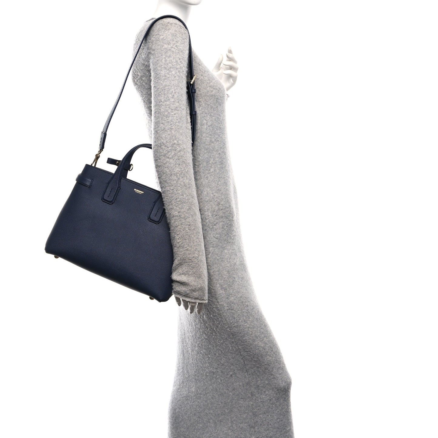 Derby Calfskin House Check Medium Banner Tote Ink Blue
