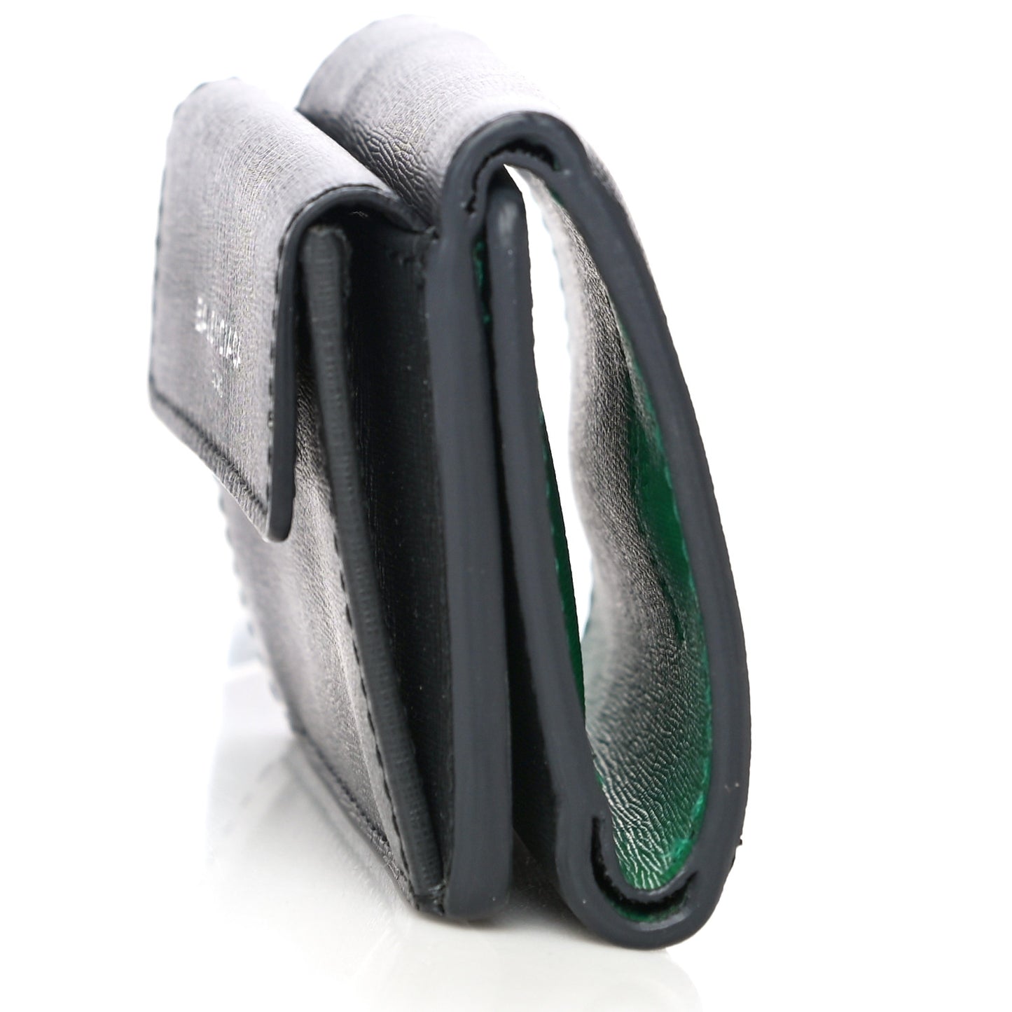 Striped Calfskin Logo Bi-Color Mini Wallet Grey Green