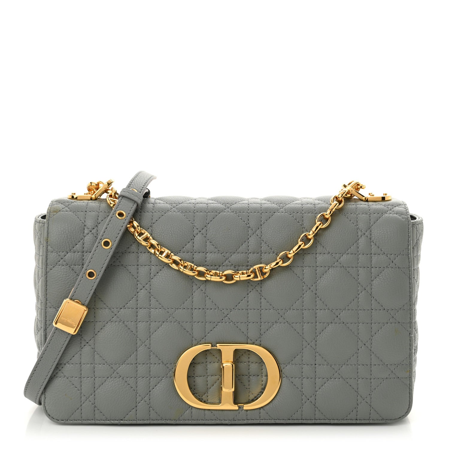 Christian Dior Grained Calfskin Cannage Large Caro Bag Grey Stone 1 of 11