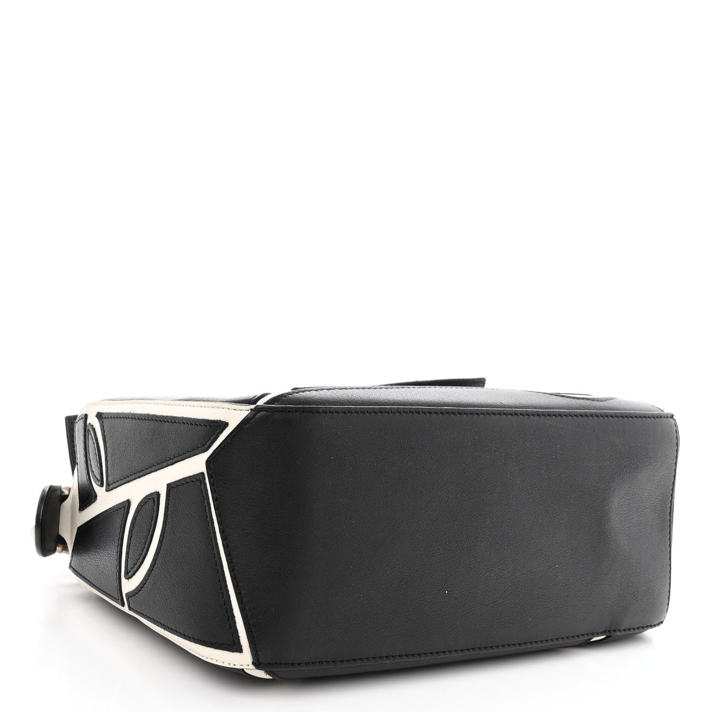 Calfskin Small Roses Puzzle Bag Black White