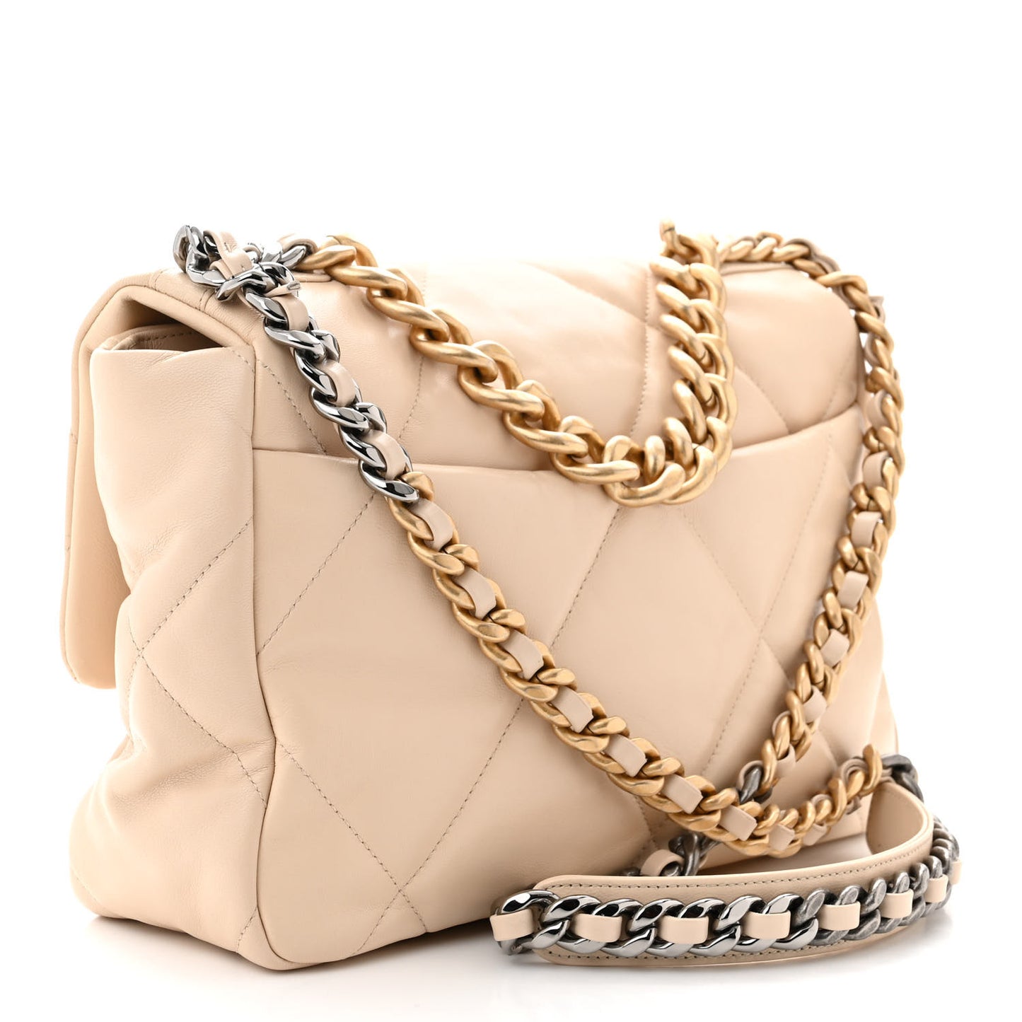 Goatskin Quilted Large Chanel 19 Flap Beige