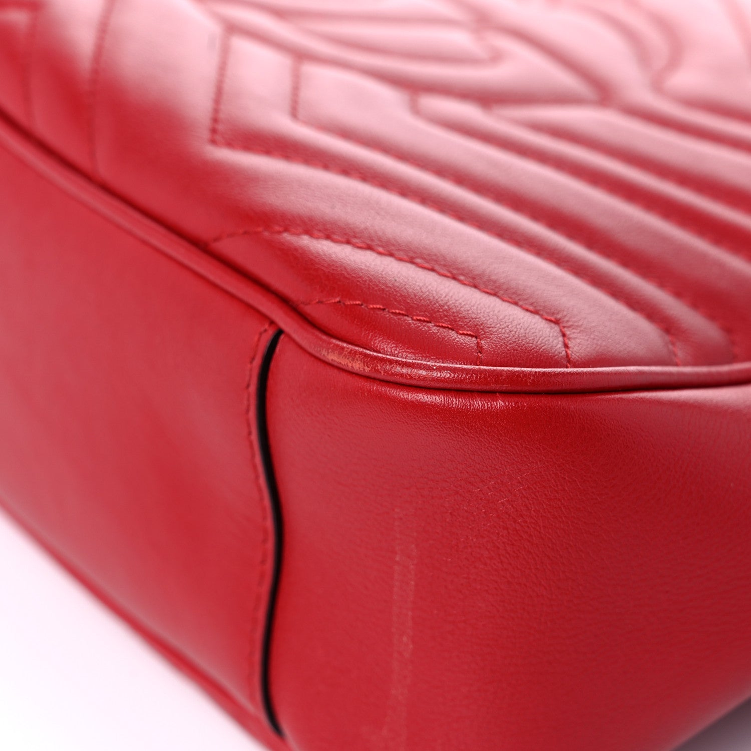 Gucci Calfskin Matelasse Medium GG Marmont Chain Shoulder Bag Hibiscus Red 12 of 17