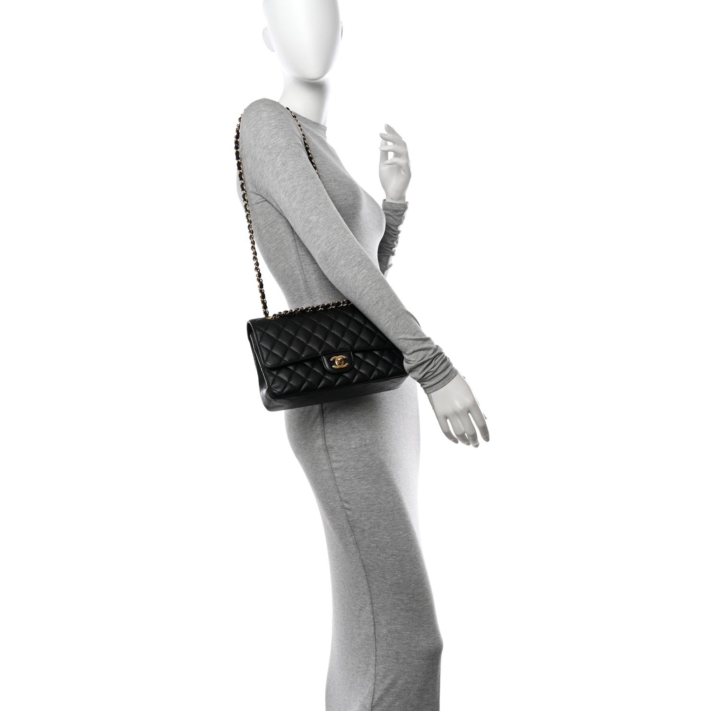 Caviar Quilted Medium Double Flap Black