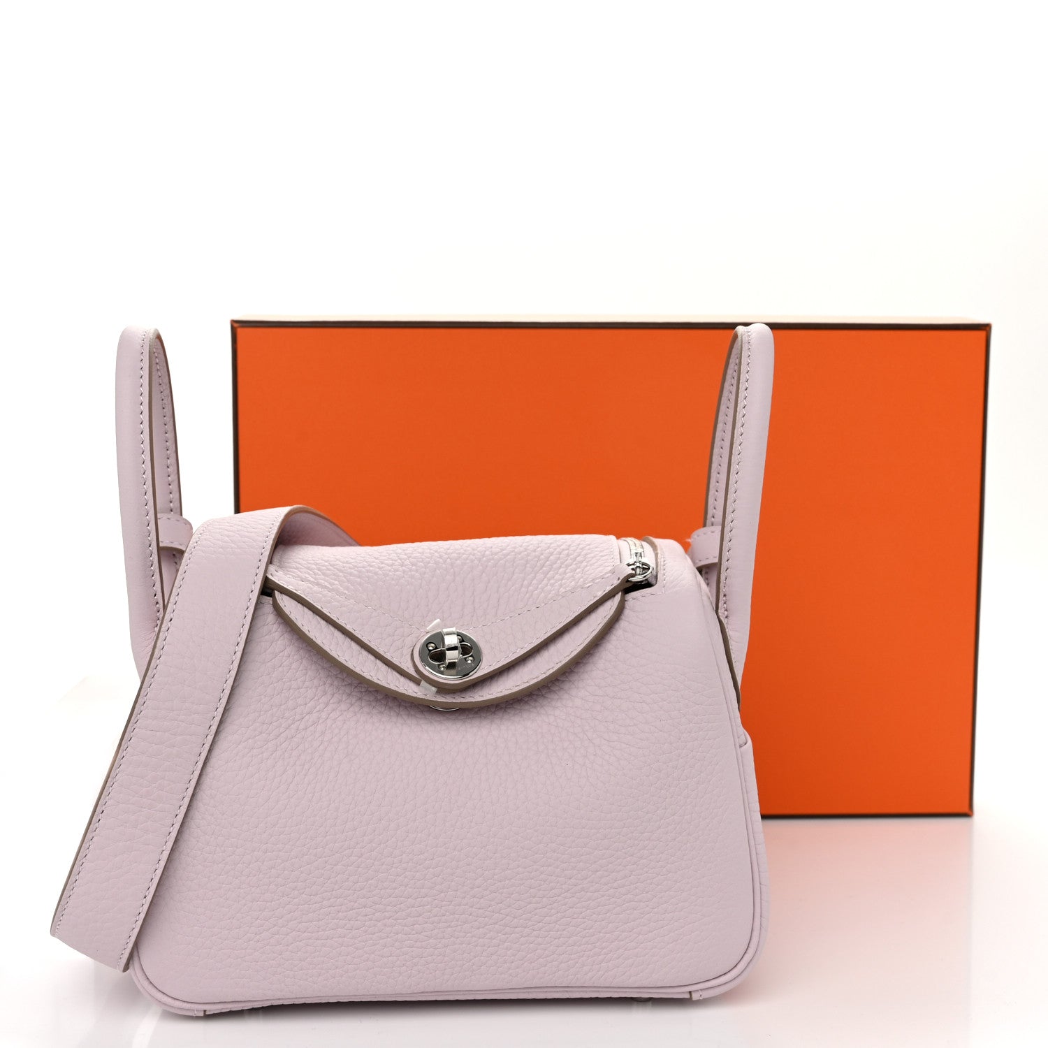 Hermes Taurillon Clemence Verso Mini Lindy 20 Mauve Pale Mushroom 11 of 11