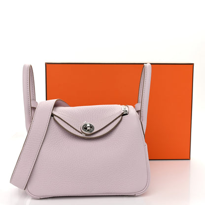 Hermes Taurillon Clemence Verso Mini Lindy 20 Mauve Pale Mushroom 11 of 11