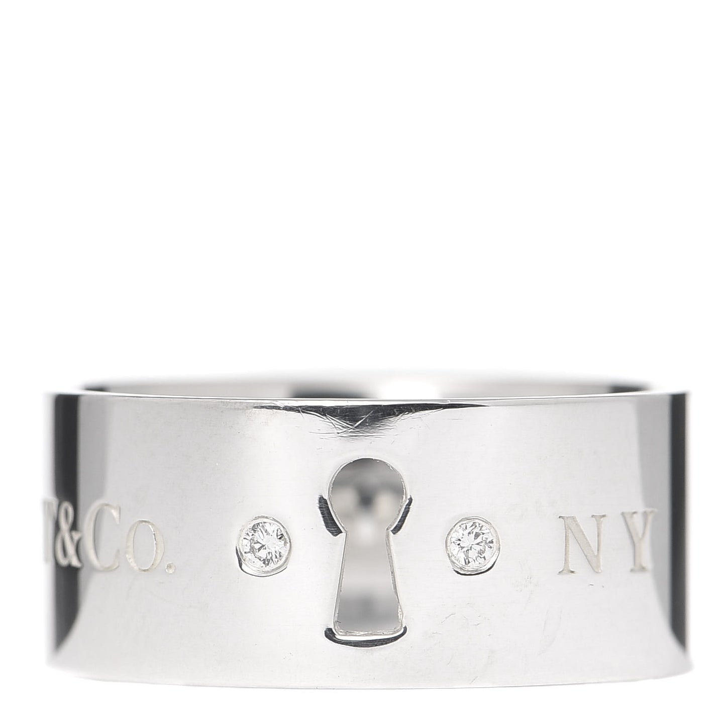 Sterling Silver Diamond Lock Wide Band Ring 56 7.5