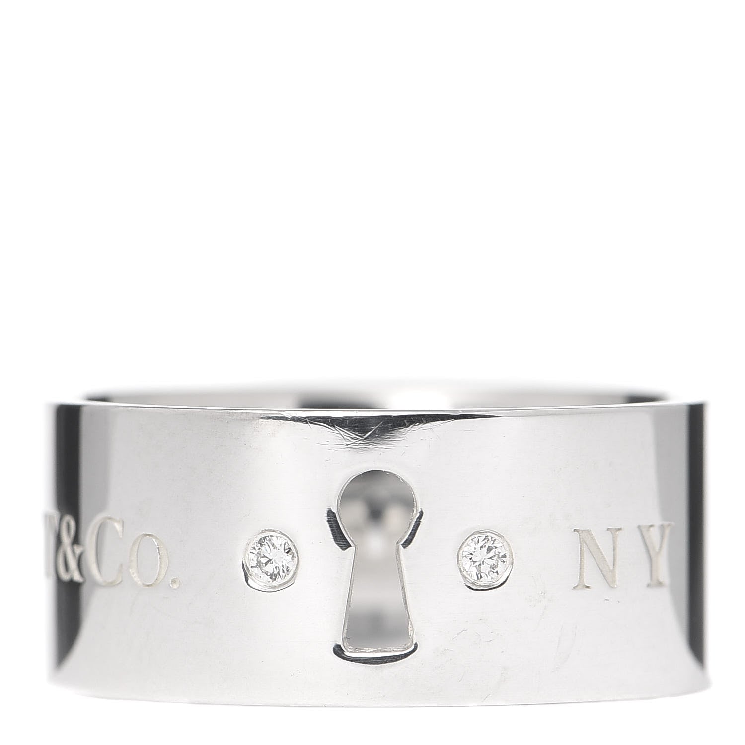 Tiffany Sterling Silver Diamond Lock Wide Band Ring 56 7.5 1 of 4