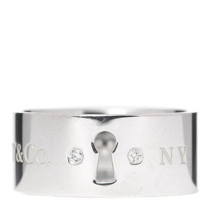 Tiffany Sterling Silver Diamond Lock Wide Band Ring 56 7.5 1 of 4