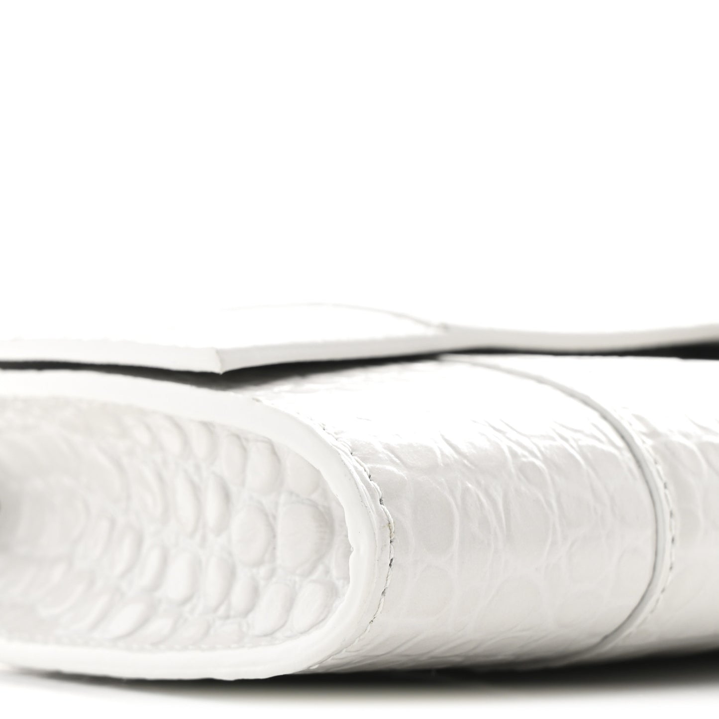 Shiny Calfskin Crocodile Embossed Top Handle Hourglass Clutch White
