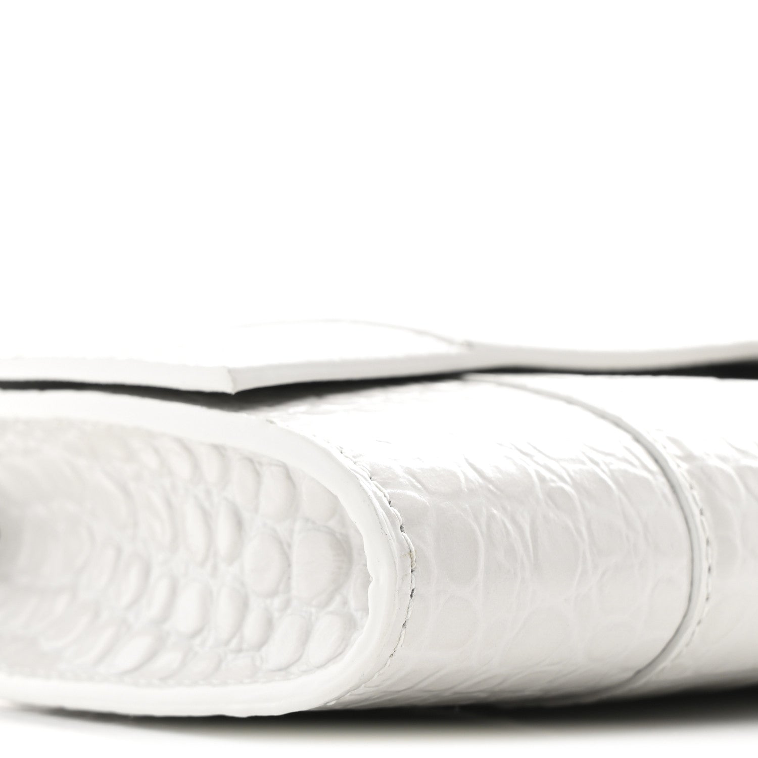 Balenciaga Shiny Calfskin Crocodile Embossed Top Handle Hourglass Clutch White 8 of 9