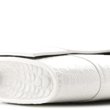 Balenciaga Shiny Calfskin Crocodile Embossed Top Handle Hourglass Clutch White 8 of 9