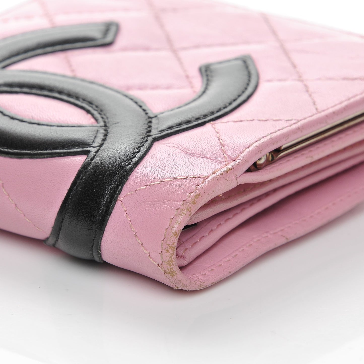 Calfskin Quilted Cambon Bi-Fold Wallet Pink Black