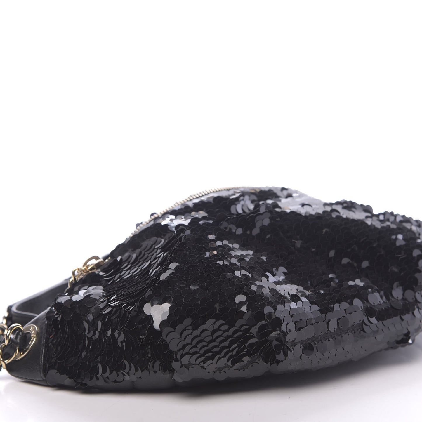 Sequin Calfskin Sparkling City Waist Bag Fanny Pack Black
