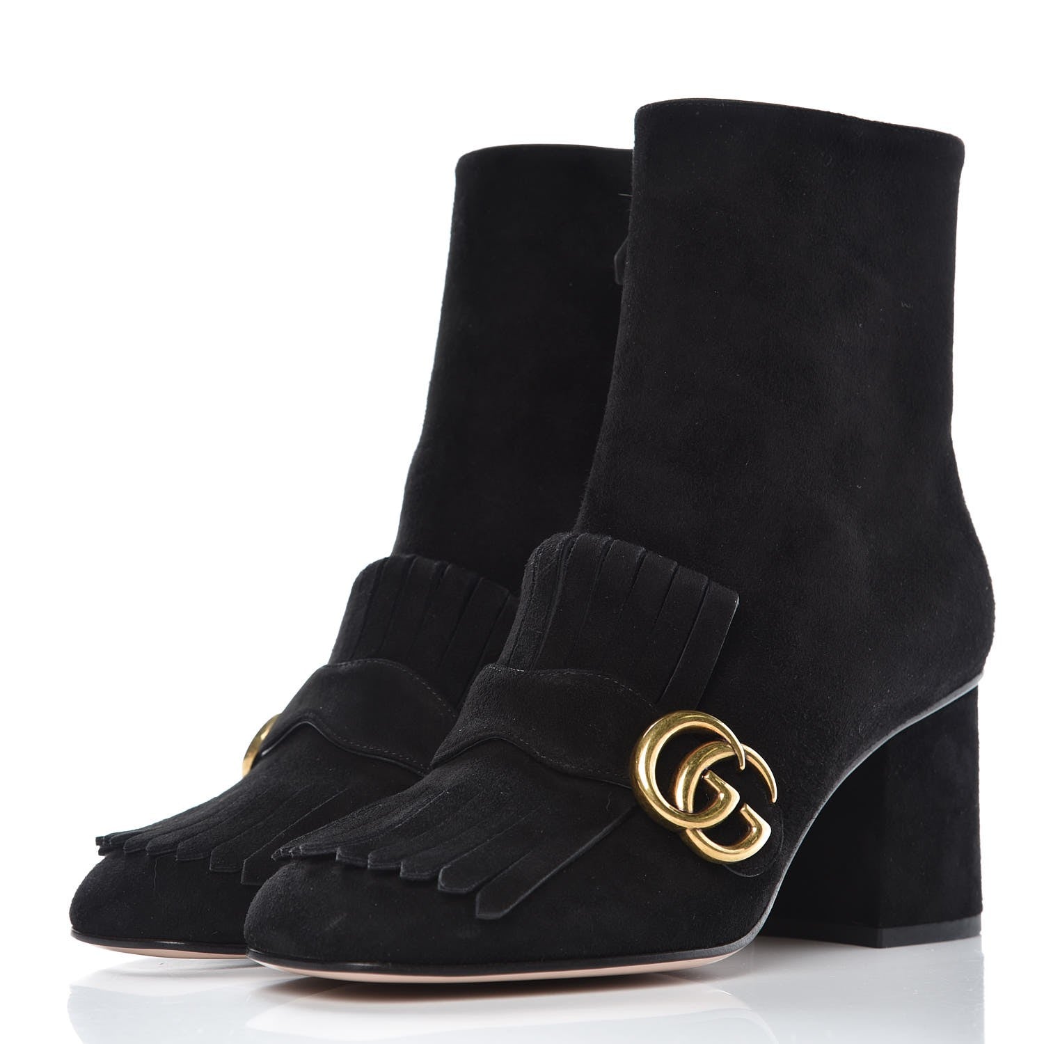 Gucci Kid Scamosciato GG Marmont Fringe 75mm Ankle Boots 38 Black 3 of 9