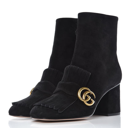 Gucci Kid Scamosciato GG Marmont Fringe 75mm Ankle Boots 38 Black 3 of 9