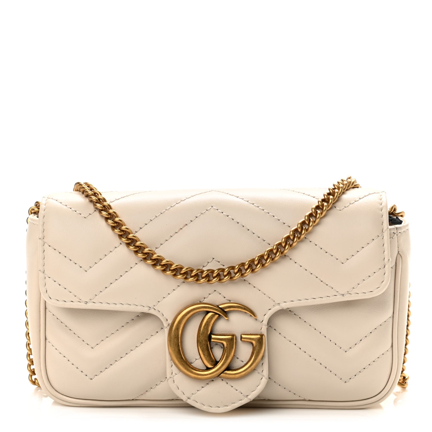 Calfskin Matelasse Super Mini GG Marmont Shoulder Bag White