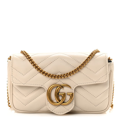 Gucci Calfskin Matelasse Super Mini GG Marmont Shoulder Bag White 1 of 10