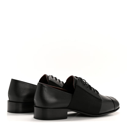 Chanel Calfskin Elastic Lace Up Cap Toe CC Loafers 37 Black 5 of 10
