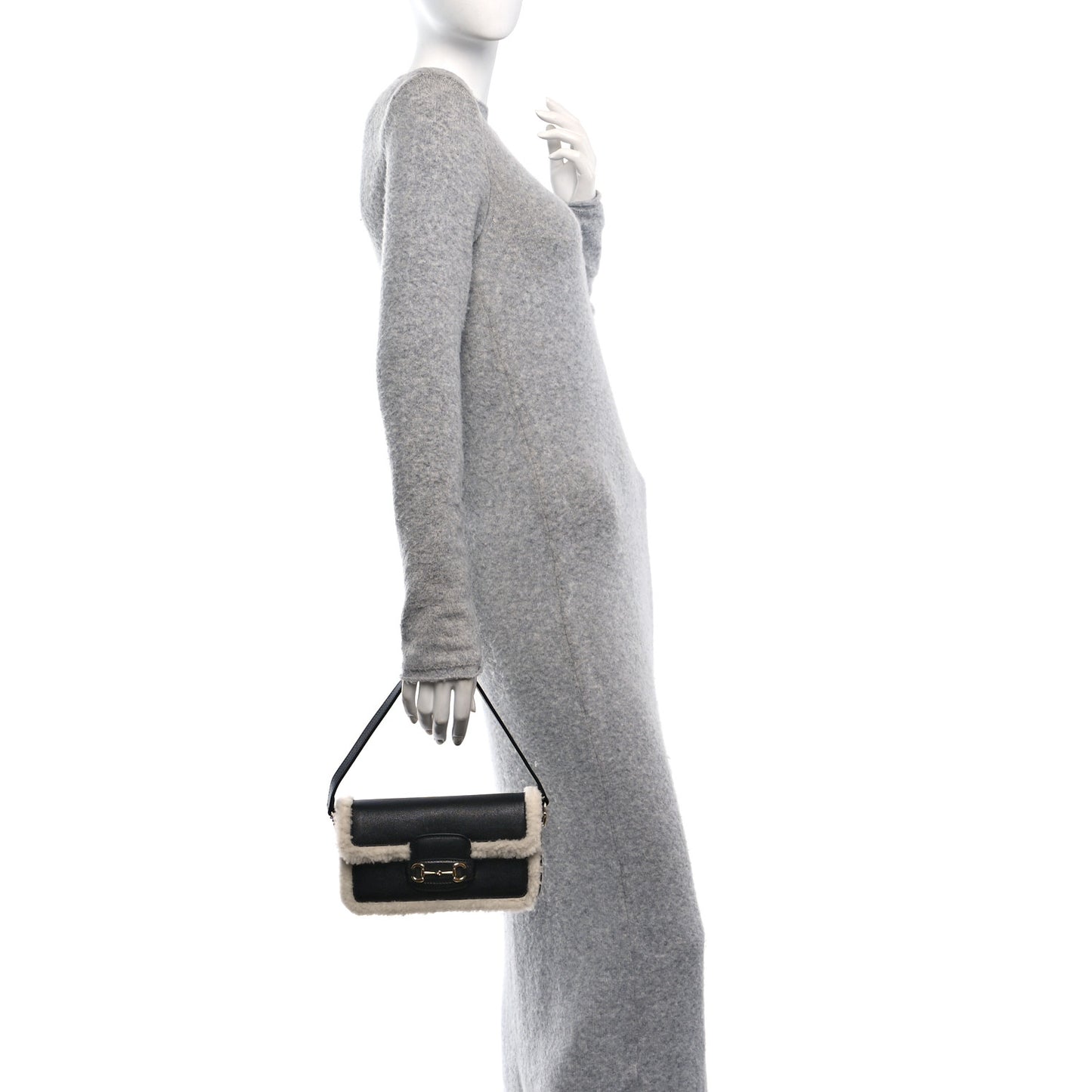 Sakai Be Green Calfskin Shearling Mini Horsebit 1955 Shoulder Bag Black