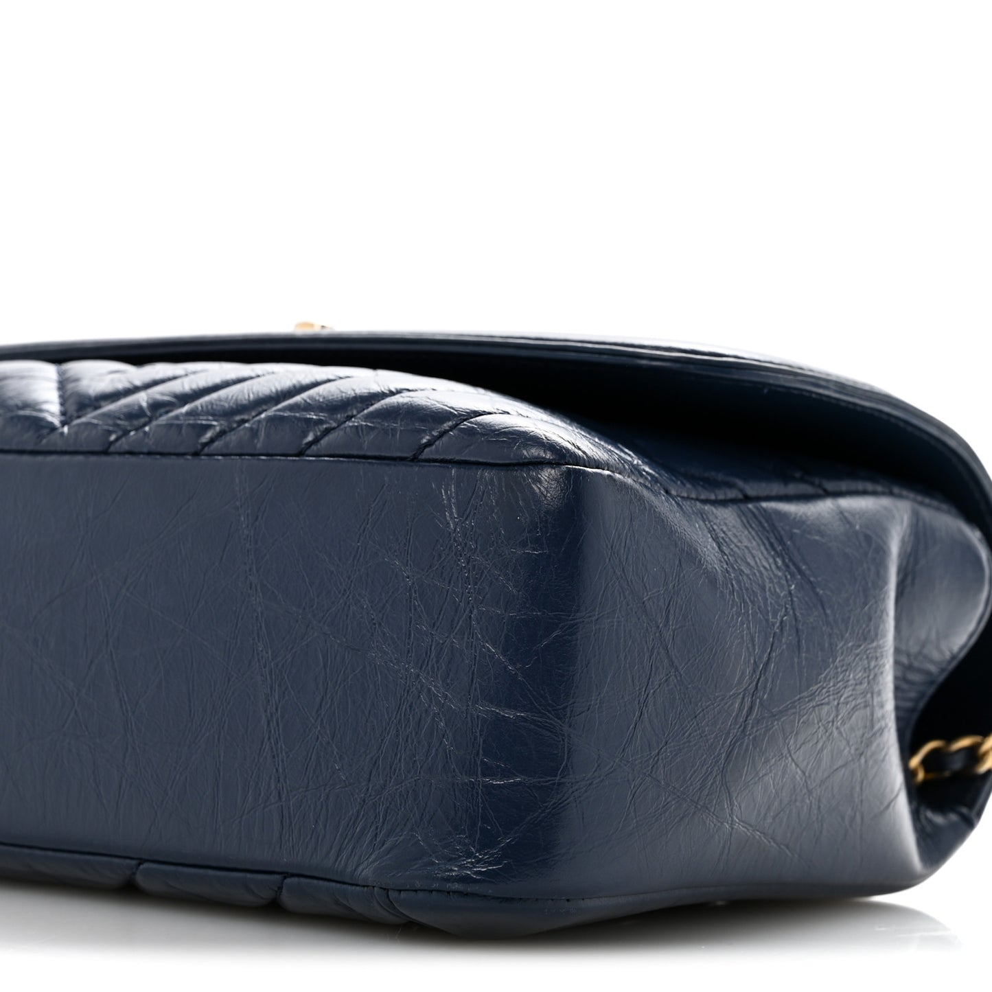 Calfskin Chevron Quilted Top Handle Flap Navy