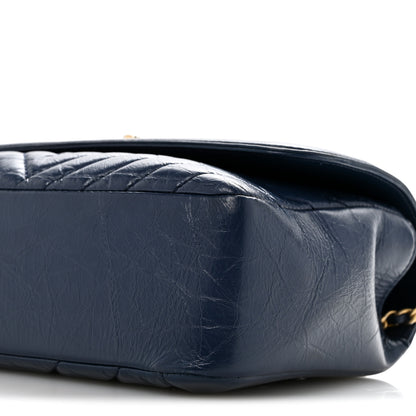Chanel Calfskin Chevron Quilted Top Handle Flap Navy 10 of 13