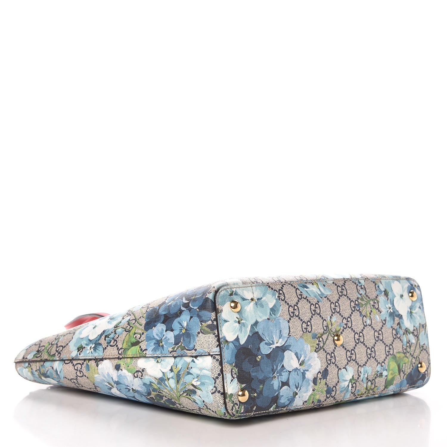 Gucci GG Supreme Monogram Blooms Medium Zippered Bucket Tote Beige Blue Navy Hibiscus Red 4 of 7