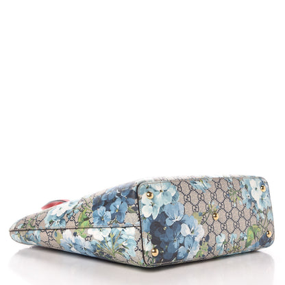 Gucci GG Supreme Monogram Blooms Medium Zippered Bucket Tote Beige Blue Navy Hibiscus Red 4 of 7