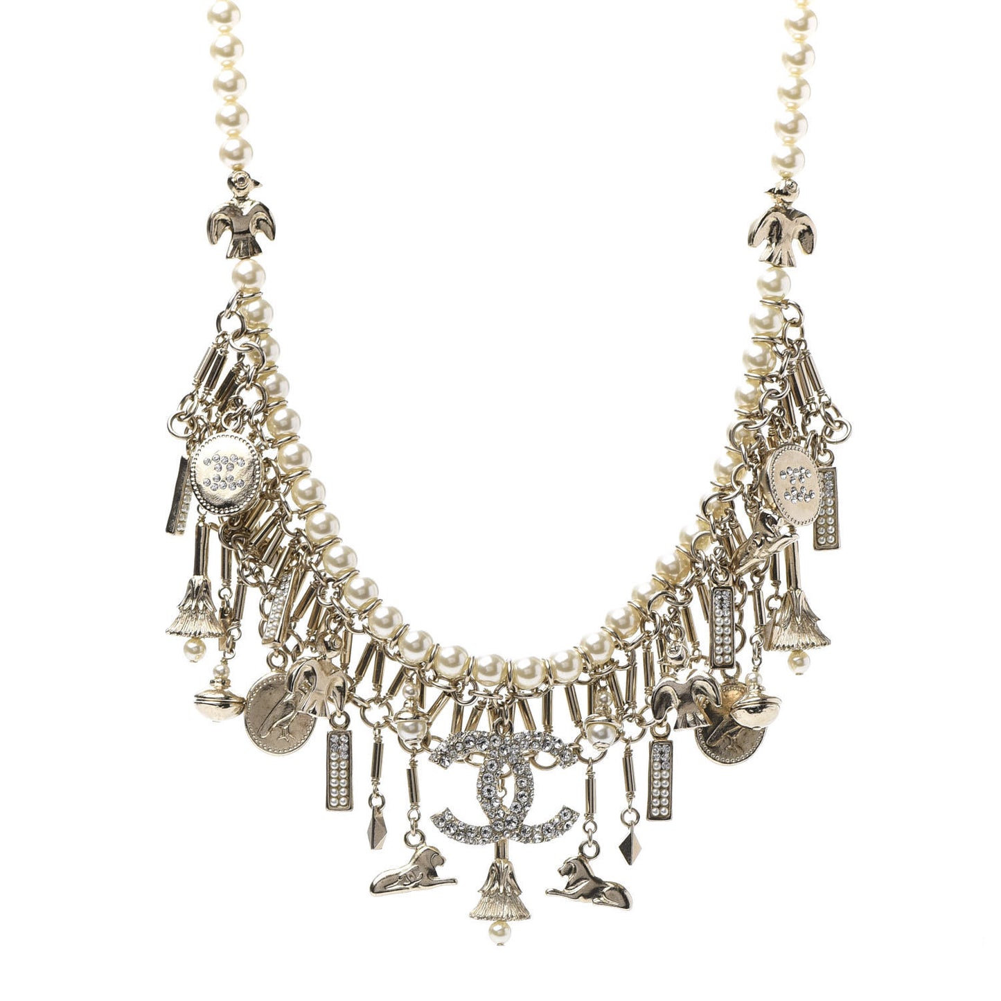 Pearl Crystal CC Short Necklace Gold