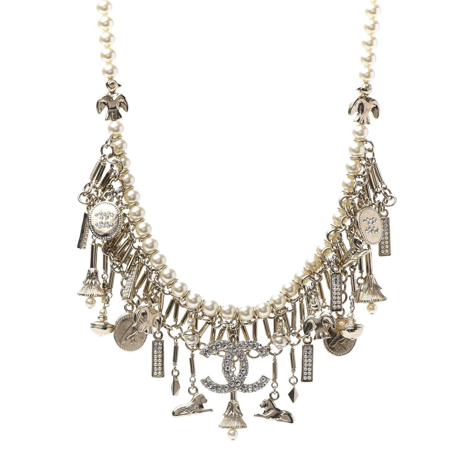 Chanel Pearl Crystal CC Short Necklace Gold 1 of 11