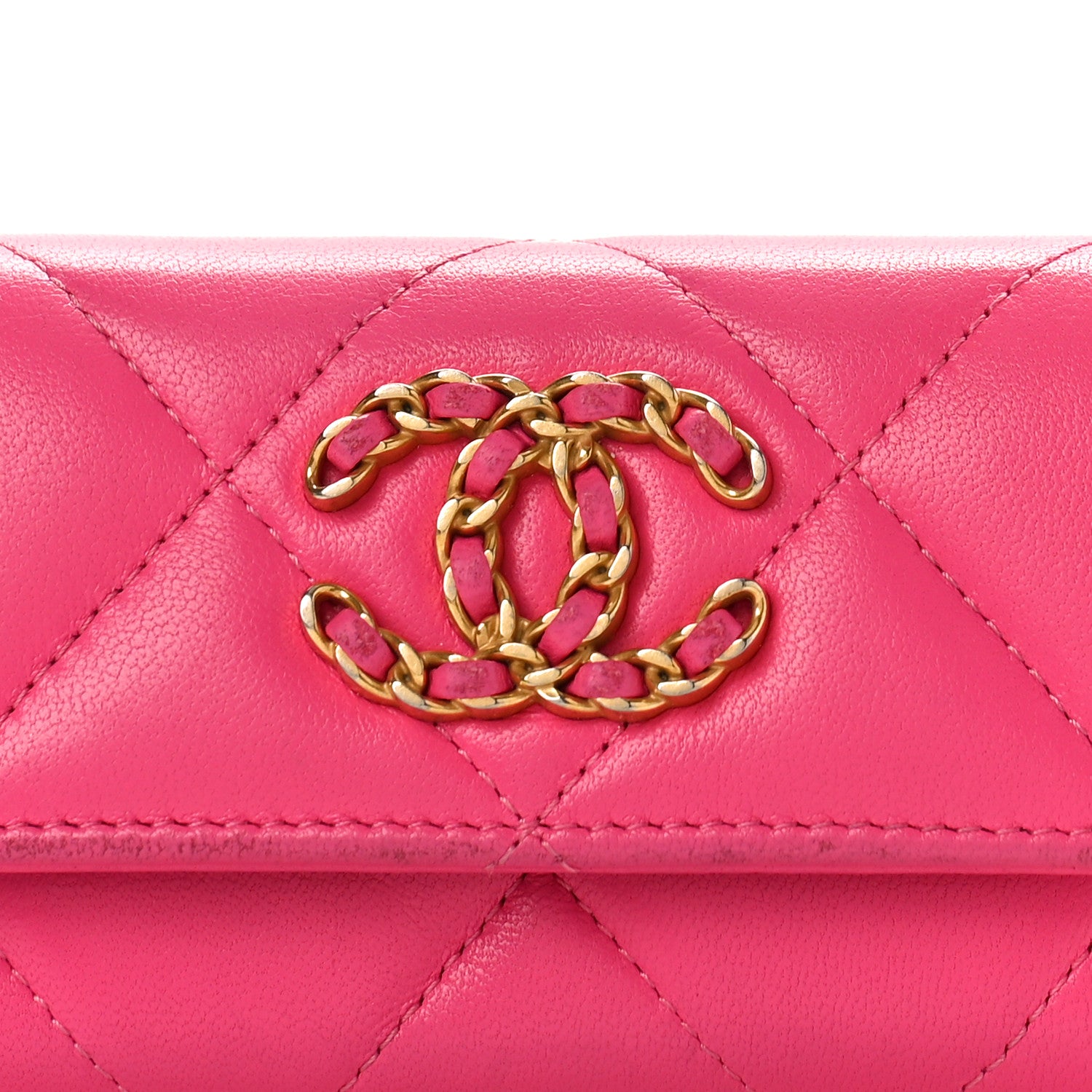 Chanel Lambskin Quilted Chanel 19 Flap Card Holder Dark Pink 8 of 11