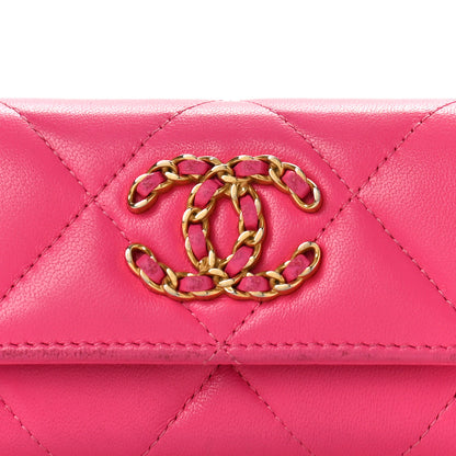 Chanel Lambskin Quilted Chanel 19 Flap Card Holder Dark Pink 8 of 11