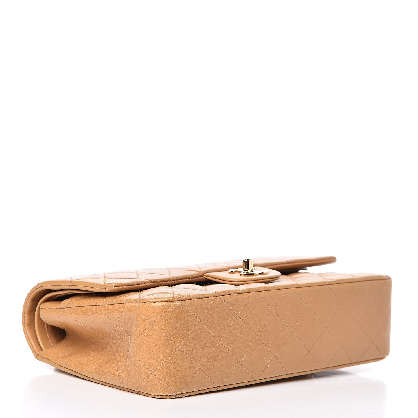 Lambskin Quilted Medium Double Flap Beige