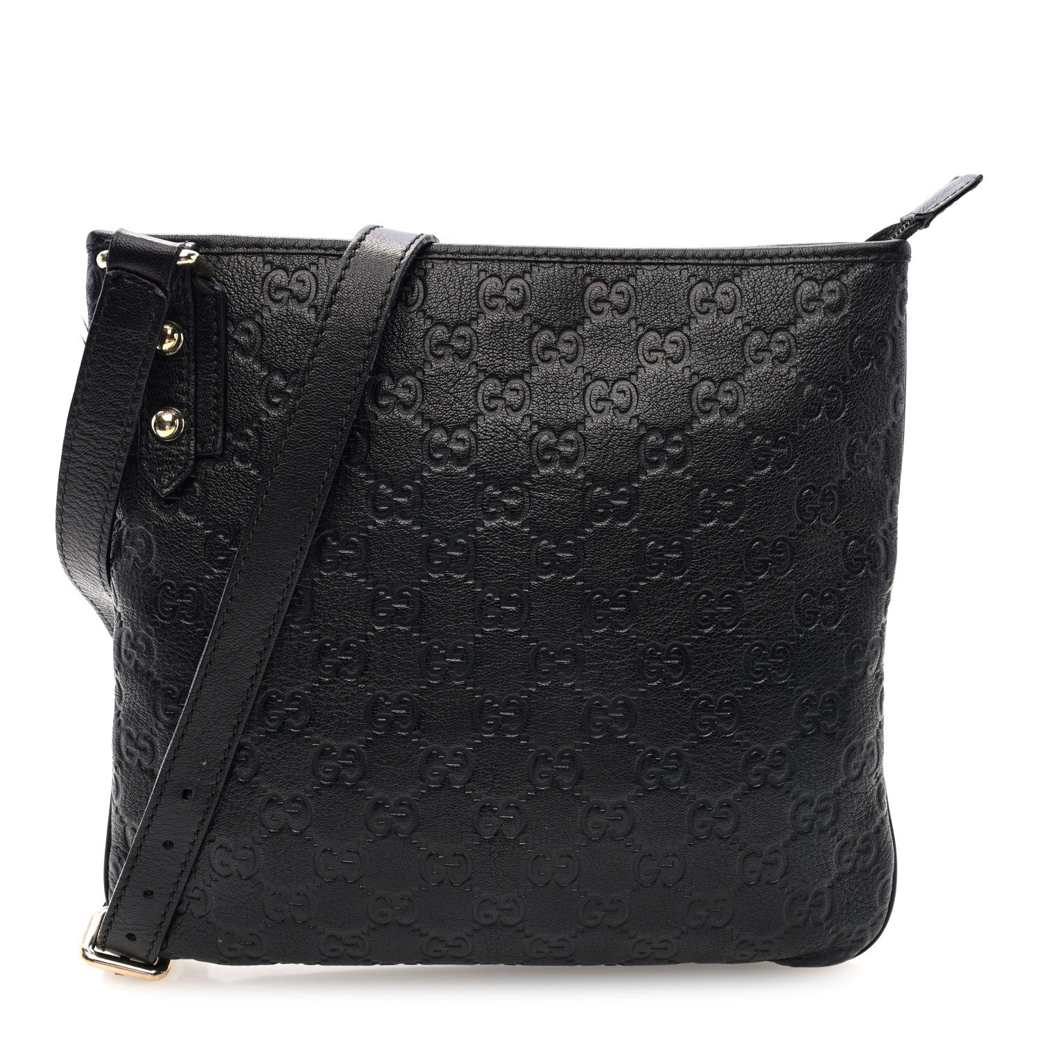 Gucci Guccissima Flat Messenger Bag Black 1 of 10
