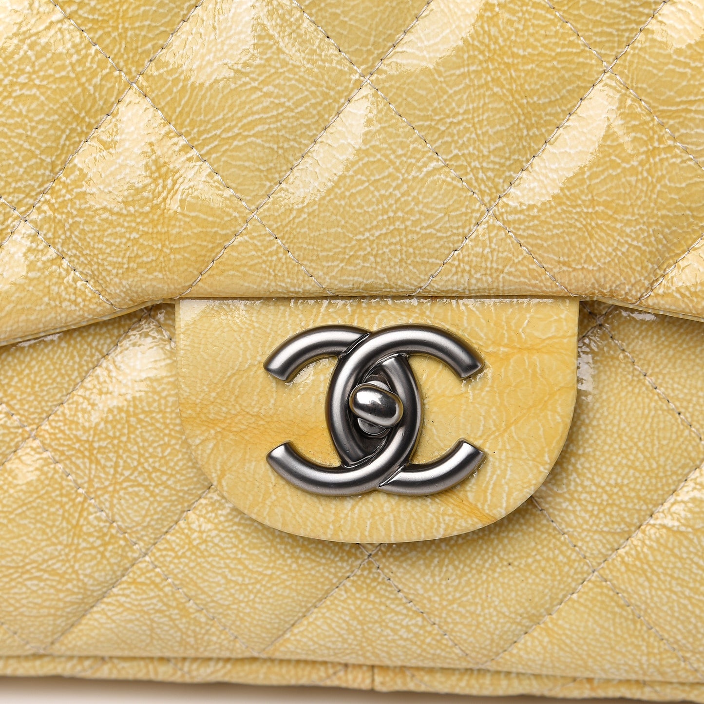 Crinkled Patent Quilted Jumbo Single Flap Light Beige