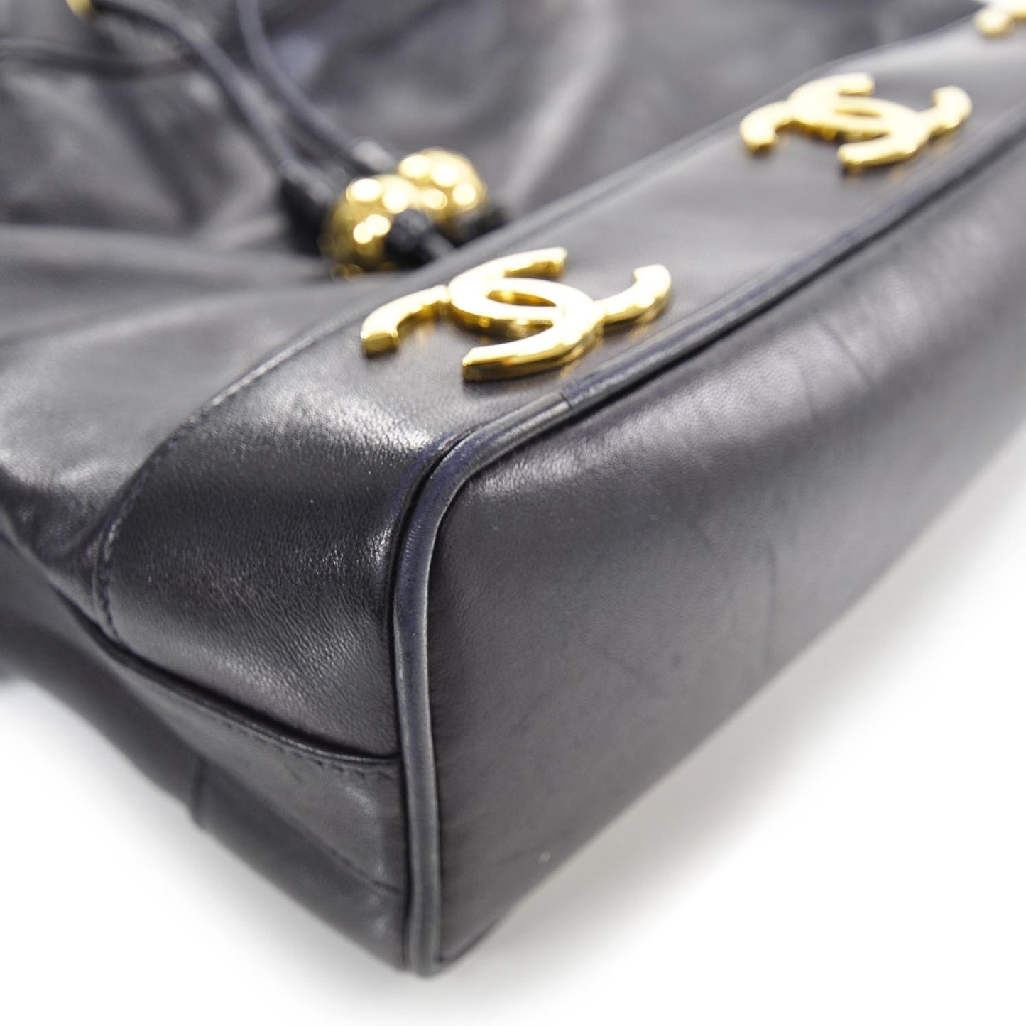 Lambskin CC Drawstring Bag Navy Blue