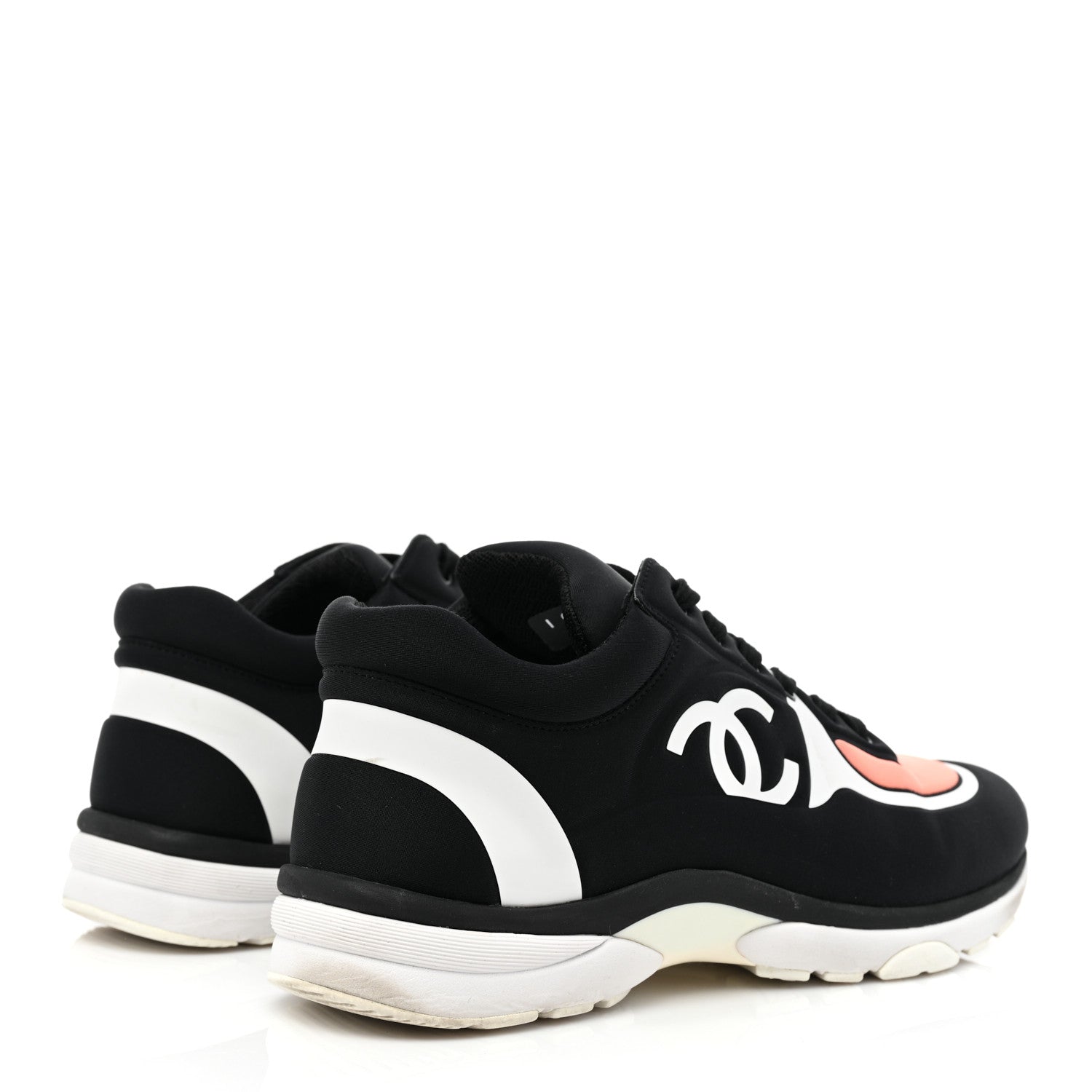 Chanel Lycra Fabric Womens CC Sneakers 38.5 Black White Pink 4 of 12