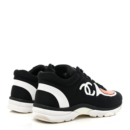 Chanel Lycra Fabric Womens CC Sneakers 38.5 Black White Pink 4 of 12
