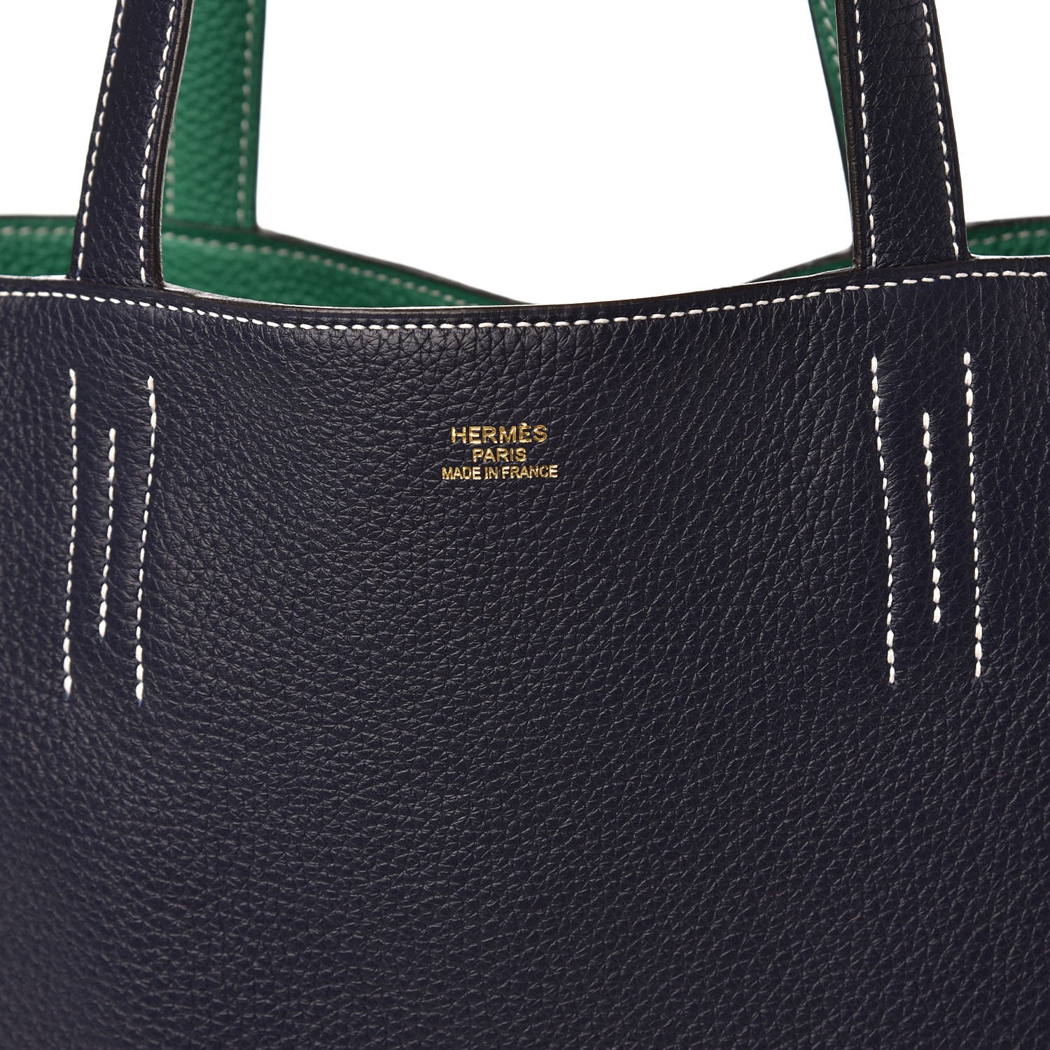 Hermes Taurillon Clemence Double Sens 36 Reversible Tote Vert Vertigo Bleu Nuit 10 of 10