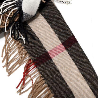 Burberry Wool Cashmere Half Mega Check Happy Fringe Scarf Camel 4 of 4