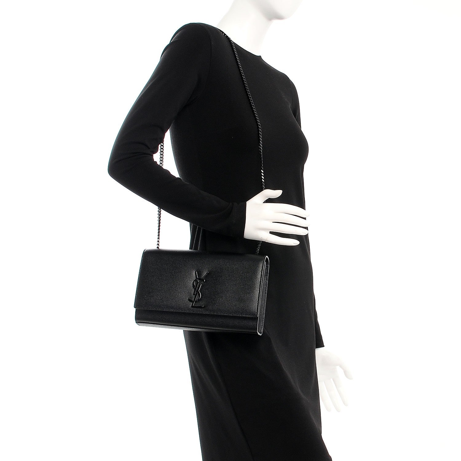 Saint Laurent Grain De Poudre Medium Classic Monogram Kate Satchel Black 2 of 7