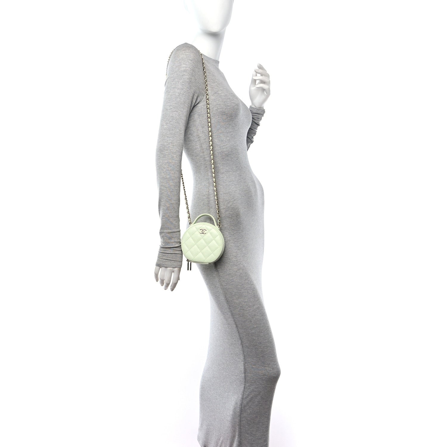 Chanel Caviar Quilted Round Handle With Care Vanity With Chain Light Green 2 of 11