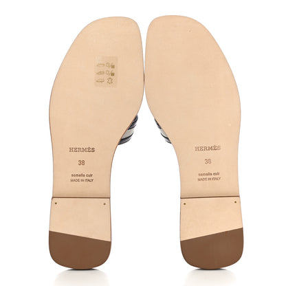 Hermes Calfskin Canvas Oran Sandals 38 Black 4 of 12