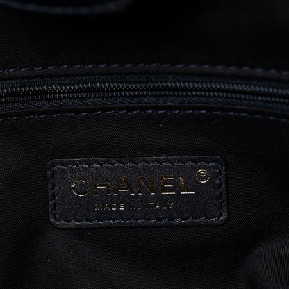 Chanel Tweed Shiny Lambskin Quilted Coco Base Small Shopping Bag Dark Blue 6 of 11