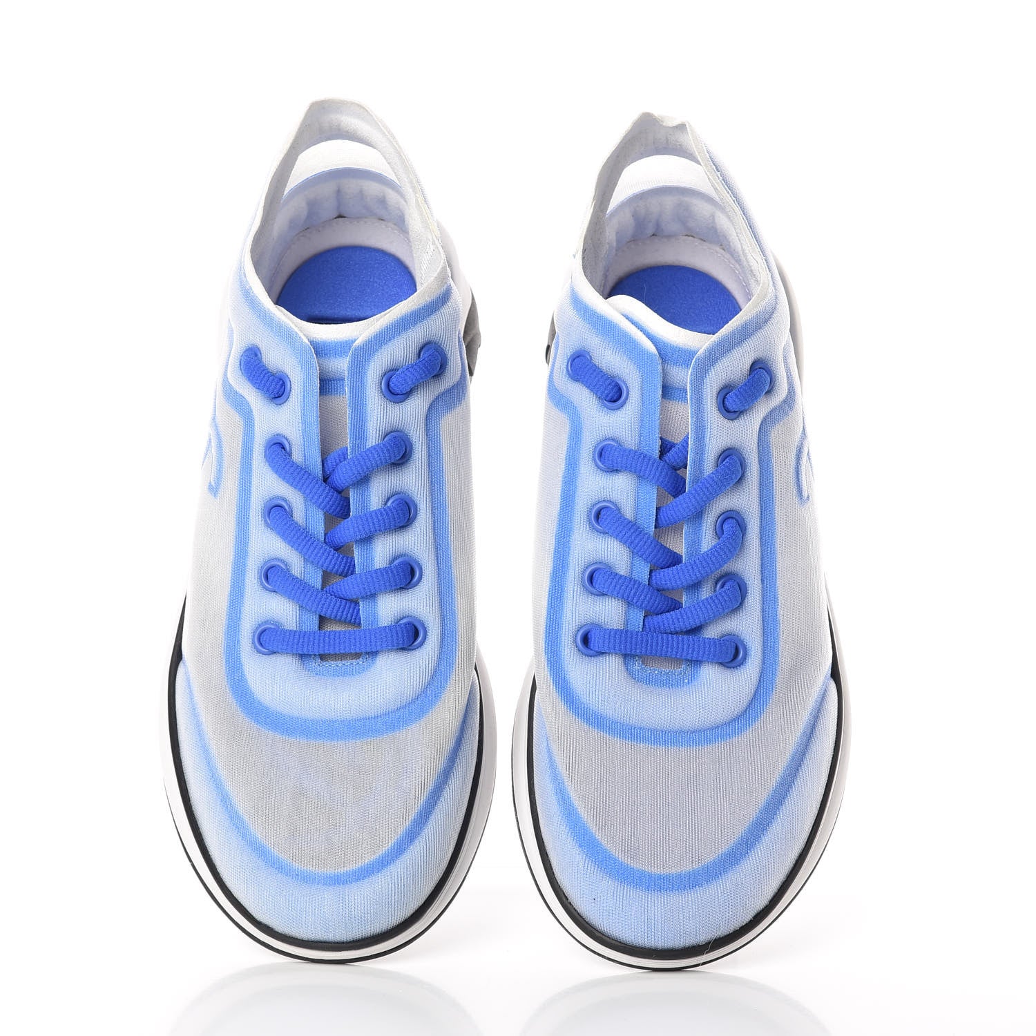 Chanel Calfskin Mesh Lycra Womens Logo Sneakers 39 White Blue 5 of 9